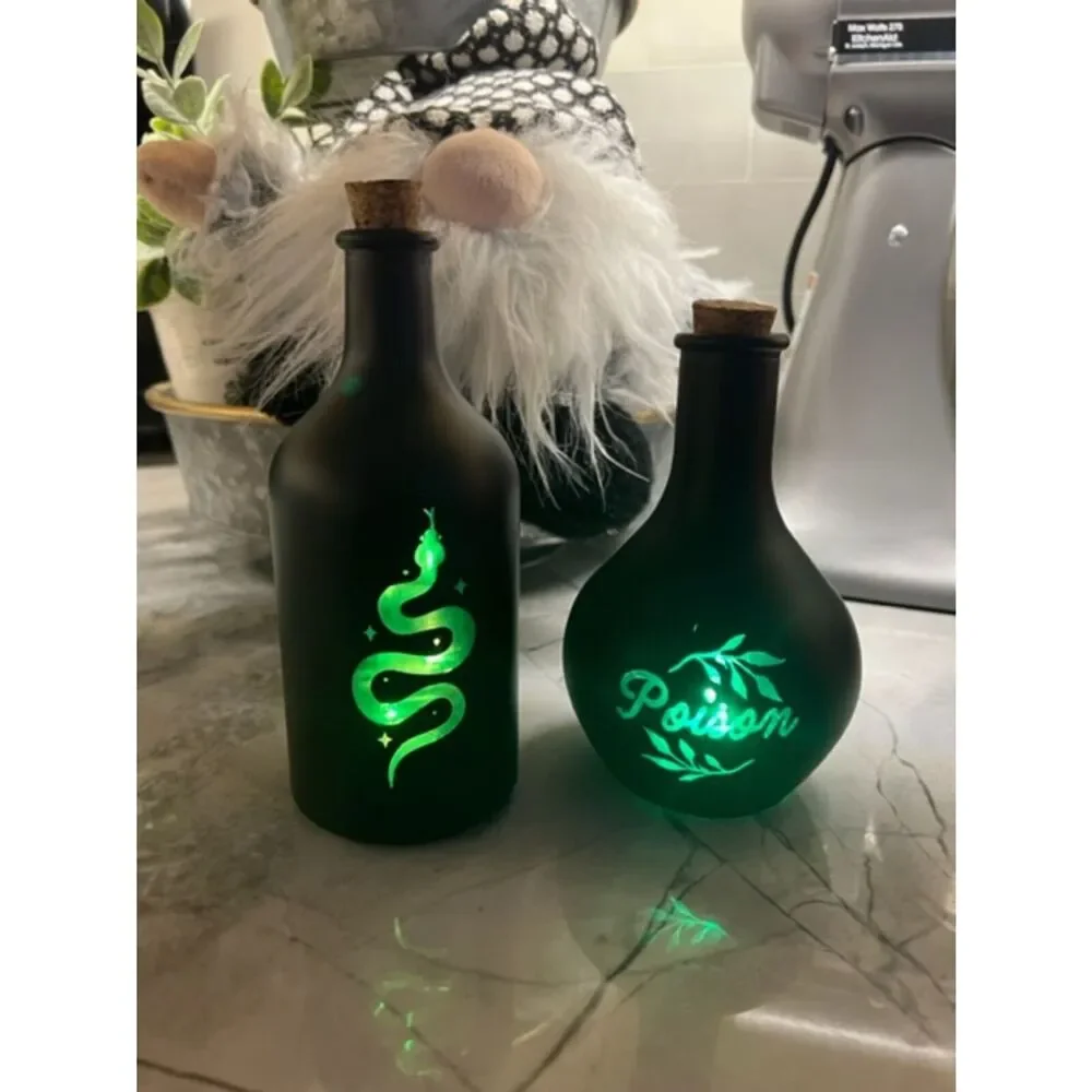 Target LED Color Changing Witch's Brew Potion Bottles 2 Black, 1 Purple NEW